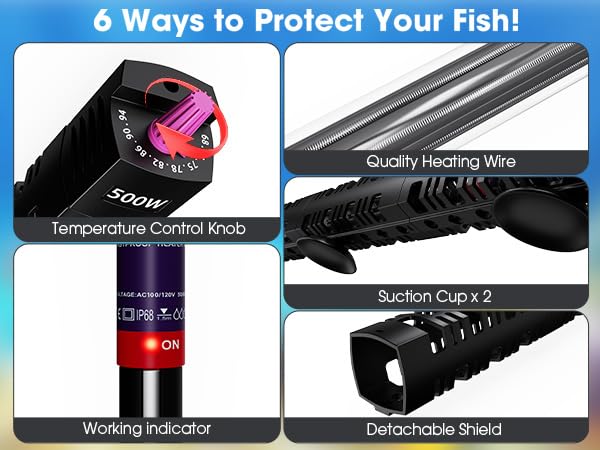 MQ Submersible Aquarium Heater Auto Thermostat, 300W Fish Tank Heater for 35-60 Gallon with LCD Digital Aquarium Thermometer, Shatter-Proof and Blast-Proof - size: 300W for 35-60 Gallon
