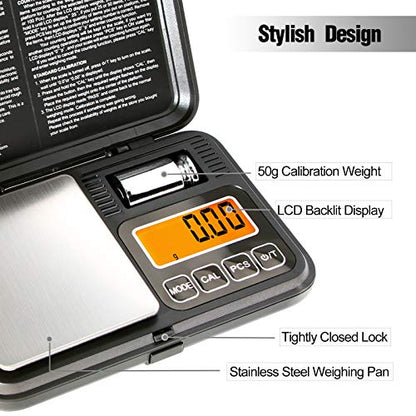 Fuzion Digital Pocket Gram Scale 200g/0.01g with 50g Calibration Weight | Easy Calibration, Tare and PCS, Mini Scale Grams Ounces Grains for Jewelry, Coins, Powder, Herbs, Spices (Battery Included) - color: Black, size: 200/0.01g