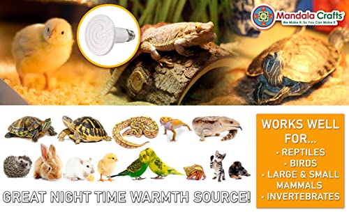 Mandala Crafts 2 White 100W No Light Ceramic Heat Emitter Che Lamp Bulbs | E26 Socket, Safe Around Water, No Noise, Infrared, for Reptile, Bearded Dragon, Turtle, Lizard, Snake, Chicken Coop, Brooder - color: White
