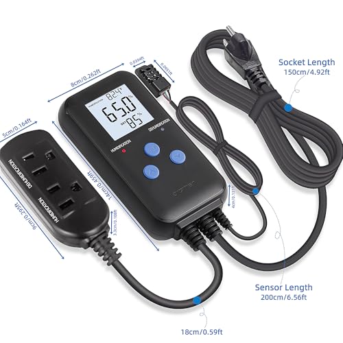 Digital Humidity Controller, Pre-Wired Humidity Controlled Dual Stage Outlets for Mushroom Growing, Reptile, Grow Tent, Humidifier/Dehumidifier
