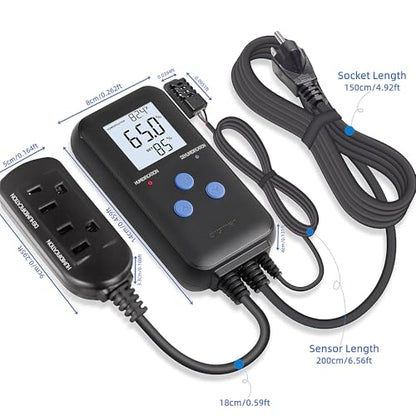Digital Humidity Controller, Pre-Wired Humidity Controlled Dual Stage Outlets for Mushroom Growing, Reptile, Grow Tent, Humidifier/Dehumidifier