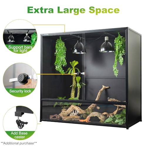 Reptile Tank 230 Gallon, 48"x24"x46" Large Reptile Enclosure for Bearded Dragon and Ball Python, Extra Tall Snake Terrarium with Front Opening Tempered Glass Door, Combination Lock - color: Black-230 Gallon