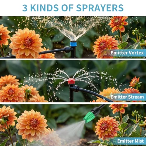 LP 240FT Drip Irrigation System Kit, Garden Watering Misting System - 40FT 1/2" Main Tube & 200FT 1/4" Distribution Tubing - Adjustable Nozzles & Sprinklers for Garden Greenhouse, Lawn, Potted Plants
