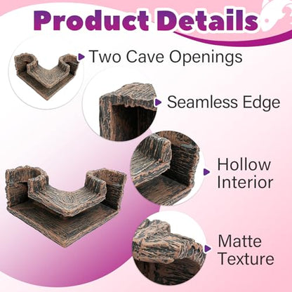 2 Pcs 90° Corner Fish Cave Viewing Tunnels, Compatible with Aquarium Cave | Featuring a Natural-Looking Wood-Like Design Made of BPA-Free Premium Resin, Fish Tank Hideout, Safe Corner Tank Decor