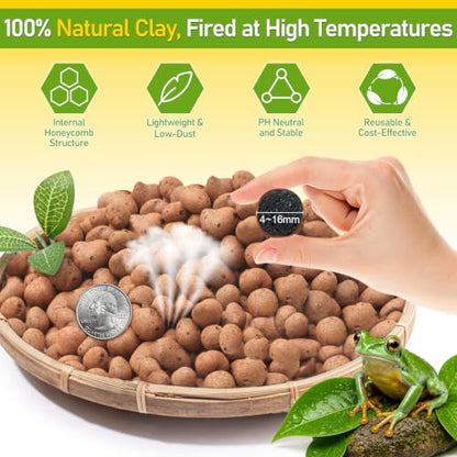 Riare 6LBS Expanded Clay Balls Terrarium Substrate for Reptiles - 100% Organic Lightweight Clay Pebbles Substrate Frogs False Bottom Substrate, Bioactive Terrarium Substrate for Drainage and Moisture - color: 6LB