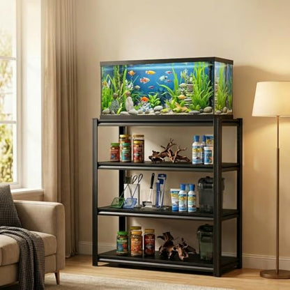 Fish Tank Stand Aquarium Stand, Heavy Duty Metal Shelving Unit with Storage Shelf, 4-Tier Adjustable Utility Shelf for 20 Gallon Fish Tank, Reptile Stand, Garage Shelving for Home Office,Modern Black - color: Black-fish02