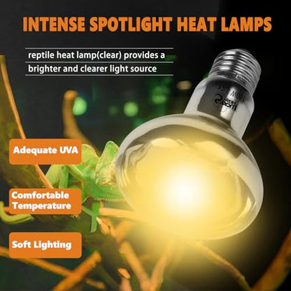 LUCKY HERP Heat Lamp Bulbs, UVA Intense Basking Spot Light Reptile Heat Lamp(Clear) 100W, Simulated Natural Sunlight Heat Lamp Bulbs for Reptile, Bearded Dragon, Amphibian, Turtle, Snake, Lizard - color: Clear Reptile Heat Lamp, size: 100W 1-Pack