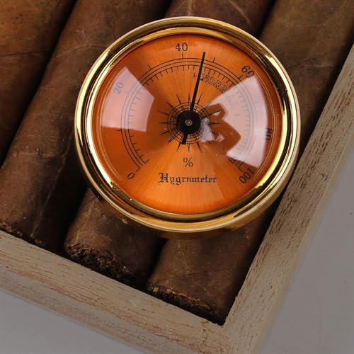 Brown Round Glass Analog Hygrometer for Humidors for Guitar Violin Cabinet File Box Hygrometer for Analog Weather Hygrometers Thermometers and Weather Instruments 44x44x22mm