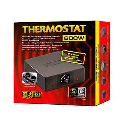 Exo Terra Thermostat for Reptile Terrariums | With Day and Night Timer and Dual Receptacles