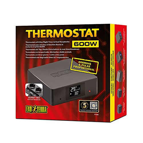 Exo Terra Thermostat for Reptile Terrariums | With Day and Night Timer and Dual Receptacles