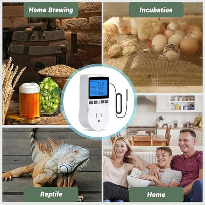 INKBIRDPLUS Plug in Thermostat Temperature Controlled Outlet Digital Thermostat Outlet Heating Cooling Control Timer 1800W 110V 15A Backlit Display (TC/Timer) - style: Temp
