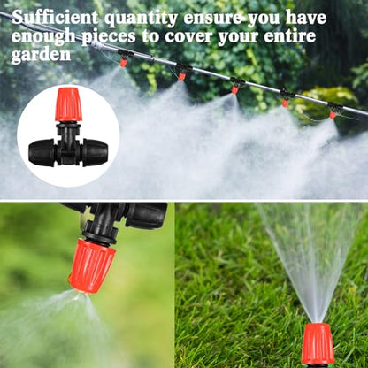 Pushglossy 36 Pcs 1/2" to 1/4" Drip Irrigation Fittings Kit Anti-Drop Barbed Tee Connector 2 4 6 Way Locked Tee Easy Connector Tubing End Plug Misting Nozzle Irrigation Hose Adapter for Plant System