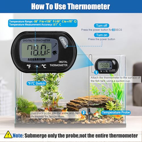 Mini Submersible Aquarium Heater 25W Small Betta Fish Tank Heater with Digital Thermometer (Preset Temperature 78℉)