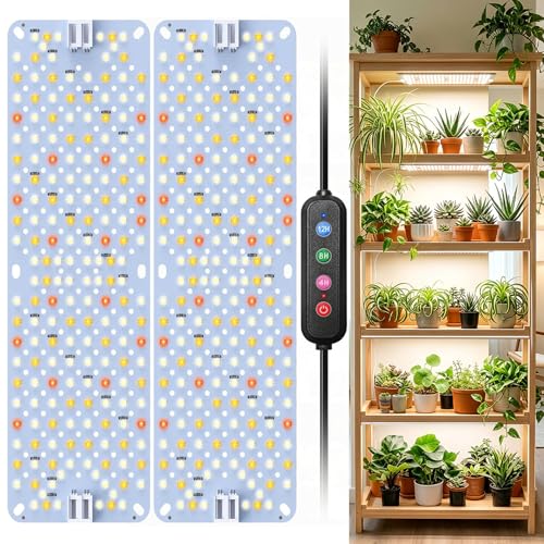 SDOVUERC Full Spectrum 384 LEDs Grow Lights, 24W Plant Grow Lights for Indoor Plants with Daisy Chain Function, Sunlike Spectrum,4/8/12/16/20H Timer for Seed Starting(Pack2) - color: Panel Grow Light(2Pack)