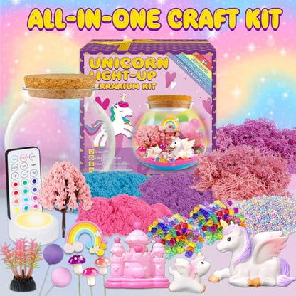 7july Unicorn Terrarium Crafts Kit for Kids-LED Night Light Up & Remote Unicorn Birthday Gifts Toys for Girls Ages5 6 7 8 9 10 Year Old-Christmas Gifts for Girls - style: Unicorn