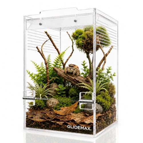 Jumping Spider Enclosure, 6x6x9 Inch Upgraded Acrylic Tarantula Terrarium Habitat with Dual Magnetic Doors, Fully Assembled Escape-Proof Insect Tank for Mantis, Gecko, Lizard & Small Reptiles