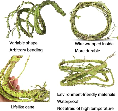 kathson 10 PCS Reptile Vines Plants Flexible Bendable Jungle Climbing Vine Terrarium Plastic Plant Leaves Pet Tank Habitat Decor for Bearded Dragons Lizards Geckos Snakes Frogs and More Reptiles - size: 10 PCS