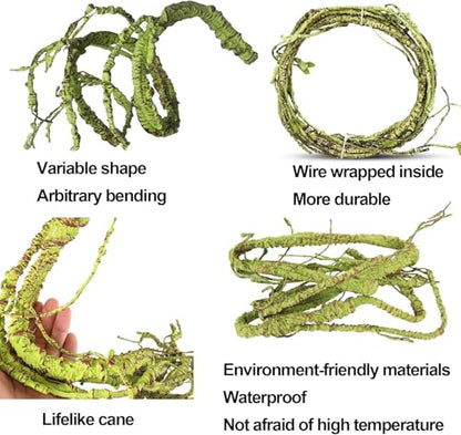 kathson 8 PCS Reptile Vines Plants Flexible Bendable Jungle Climbing Vine Terrarium Plastic Plant Leaves Pet Tank Habitat Decor for Bearded Dragons Lizards Geckos Snakes Frogs and More Reptiles - size: 8 PCS