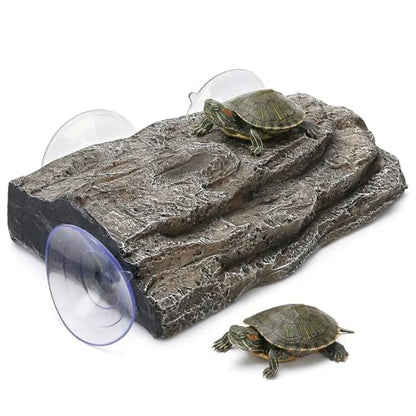 Turtle Basking Platform, Tank Aquarium Tortoise Climbing Platform with 3 Suction Cups, Simulation Rock Resting Terrace, Turtle Tank Accessories for Baby Tortoise, Terrapins, Frogs