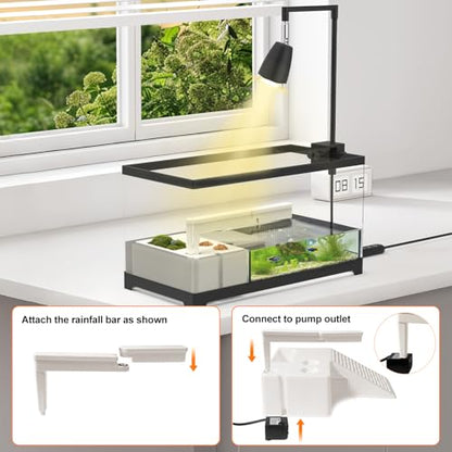 Turtle Tank Kit for Small Turtles, Hatchlings, Aquatic Pets-7.8Gallon with Basking Platform, Timed Heat Lamp & Rain Filter(19.7"*9.5"*9.6")
