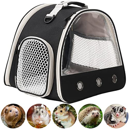 Leopard Gecko Portable Carrier with Leather Harness and Leash Set,Small Animal Travel Cage with Transparent Window,Lizard Carrier for Hamster Rabbit Gerbil Hedgehog Sugar Glider - color: Black