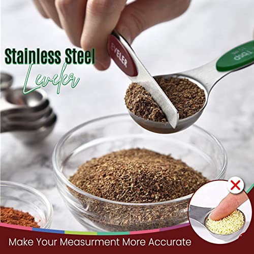 Magnetic Measuring Spoons Set of 9 Stainless Steel Dual-Sided Stackable Measuring Spoon Nesting Teaspoons Measuring Dry and Liquid Ingredients, Fits in Spice Jars Set of 9 (Multicolor) - color: Multicolor