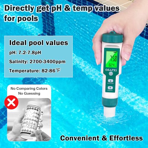 Pool Salt Tester pH and Salt Meter for Saltwater Pool pH Tester | Digital Salinity Tester 5 in 1 pH Salt TDS EC Temp Meter for Hydroponics Salt Meter for Swimming Pools Hot Tubs and Swim Spa
