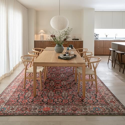 Snap Dragon Vintage-Inspired Area Rug, 8’3” x 11’6” | Vintage character, Heirloom-inspired, Persian floral medallion design, Terracotta, Charcoal & Ivory palette, Flatweave
