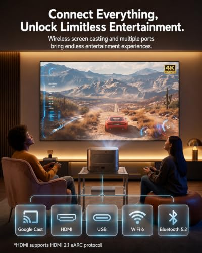 Outdoor Projector with WiFi and Bluetooth,Official Licensed Apps | Smart TV OS with Licensed Netflix, Auto Focus, Native 1080P & 4K Support, 330" Display, 40W Dolby Audio for Home Theater