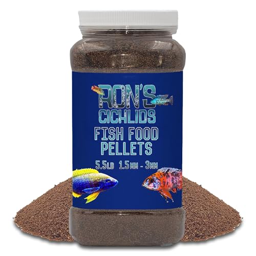 RON'S CICHLIDS Mbuna Blend Fish Food, Premium Tropical Fish Food Pellets with Protein, Veggies & Fruits for Healthier, Brighter & Bigger Tropical Fish & Cleaner Tanks, 5.5 LB - size: 5.5 Pound (Pack of 1)