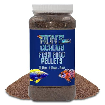 RON'S CICHLIDS Mbuna Blend Fish Food, Premium Tropical Fish Food Pellets with Protein, Veggies & Fruits for Healthier, Brighter & Bigger Tropical Fish & Cleaner Tanks, 5.5 LB - size: 5.5 Pound (Pack of 1)