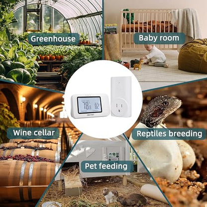 DIGITEN Wireless Thermostat WTC100 Pro Temperature Controller for Cooling & Heating, Remote Controlled Outlet, Easy-to-Use and Non-Programmable Plug in Thermostats for Home