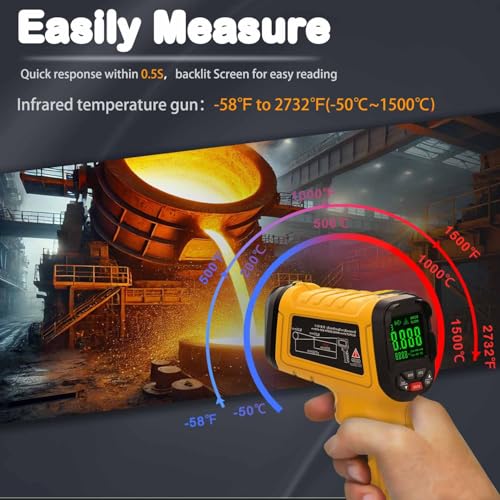 Infrared Thermometer Temperature Gun, 2732°F, 50:1 | Pyrometer High Temp Measurement Tool for Industrial Furnace Kiln Foundry Metal Casting Welding HVAC Engine Maintenance - color: -58°F to 2732°F