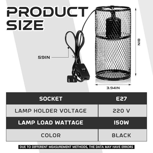 1 Pcs Reptile Heat Lamp Guard with 150W Ceramic Heat Emitter Basking Anti Scald Heating Lamp Holder Mesh Cage Reptile Protection Lampshades for Lizard Snake Chick, Bulb Not Included (Black) - color: Black