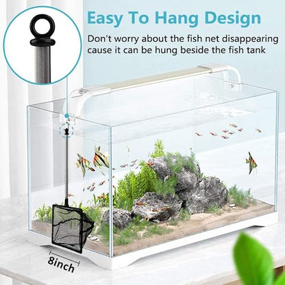 Aquarium Fish Net, 8 Inch Fine Mesh Fish Tank with Extendable 9-24 inch Long Handle - size: 8 inch