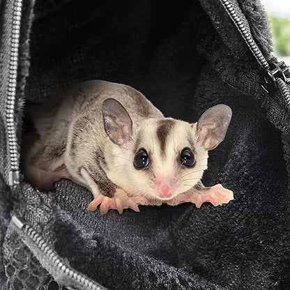2 Pcs Sugar Glider Pouch Breathable Carrying Bonding Pouch Soft Hamster Carrier with Strap Zipper Small Animal Travel Sleeping Bag Cage Accessories for Rat Reptile Other Small Pets(Black) - color: Black