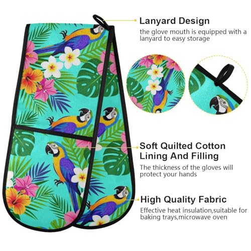 Dual-functionality Mitts and Pot Holders Sets High Heat Resistant Pot Holder Gloves Kitchen Aid BBQ (Tropical Parrot Cover) - color: Tropical Parrot Cover