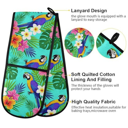 Dual-functionality Mitts and Pot Holders Sets High Heat Resistant Pot Holder Gloves Kitchen Aid BBQ (Tropical Parrot Cover) - color: Tropical Parrot Cover