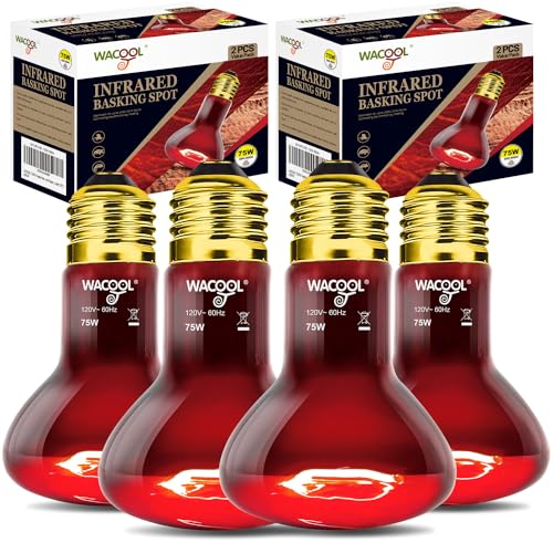 WACOOL 4 Pack Reptile Heat Lamp Bulbs,75W Infrared Basking Spot Light for Reptiles & Amphibians, Red Heat Lamp Bulb for Bearded Dragon Gecko Turtle Lizard (75, Watts)… - style: 75W-4 PACK