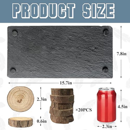 Bearded Dragon Basking Rock Platform with Wooden Pile,Natural Slate Stone Rocks Basking Platform,Habitat Hideouts Hide Cave Reptile Tank Accessories for Bearded Dragons,Geckos,Ball Pythons, Tortoise