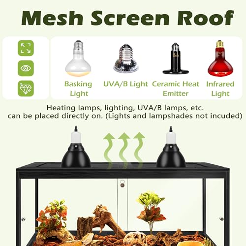 Bearded Dragon Tank with Legs Stand 81 Gallons, Acrylic Panel Lizard Tank, Reptile Tank with Metal Mesh Roof Door (Black, 48"x20"x20") - color: Black, size: 48"x20"x20"