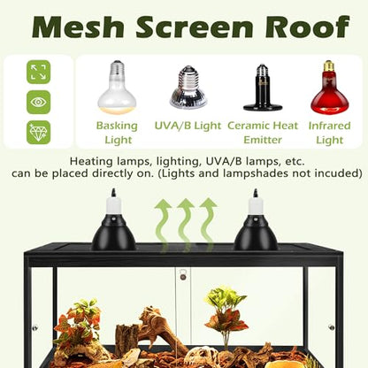 Bearded Dragon Tank with Legs Stand 81 Gallons, Acrylic Panel Lizard Tank, Reptile Tank with Metal Mesh Roof Door (Black, 48"x20"x20") - color: Black, size: 48"x20"x20"