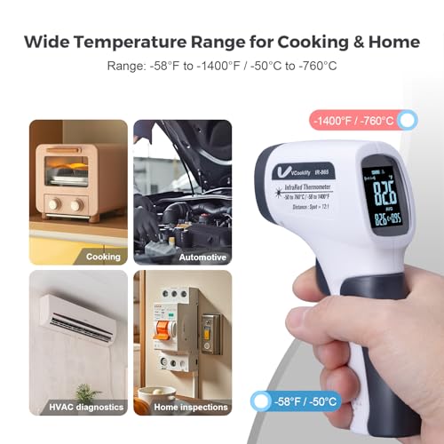 Temperature Gun for Meat,Automotive Infrared Thermometer Gun with Ring Laser DS12:1,Digital Thermal Gun with Adjustable Emissivity&High/Low Alarm,-58~1400℉IR Temp Gun for Engine,Brakes&HVAC - color: Gray