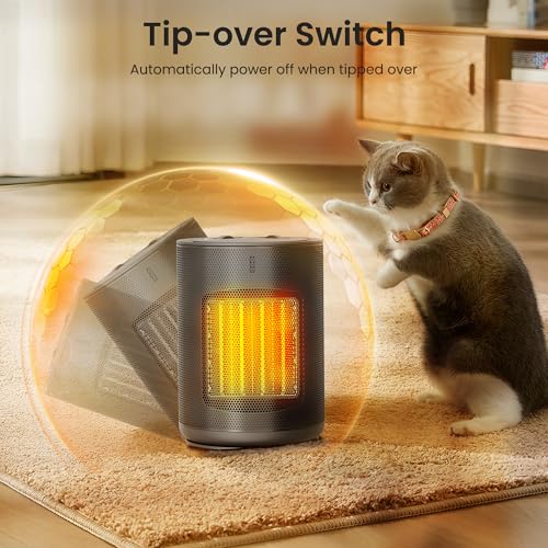 Electactic Small Space Heater for Indoor Use, PTC Ceramic 1500W Portable Electric Heater with 3 Heat Modes, Overheat & Tip-Over Protection, ETL Certified, for Office & Bedroom & Desk, Black