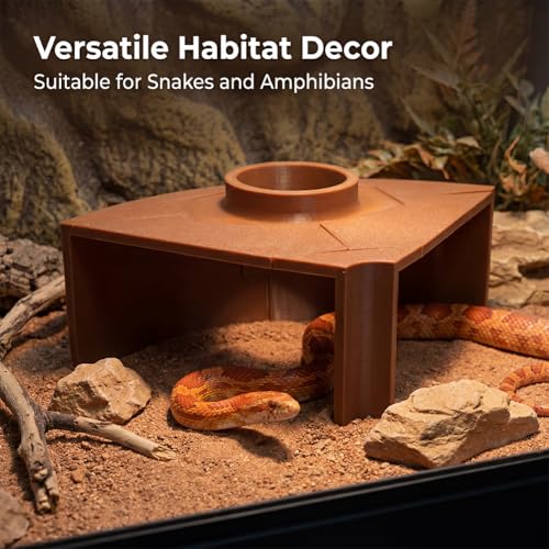 Reptile Corner Underground Cave Viewing Hide, Aquariums & Terrariums Decor, Hognose Snake, Corn Snake, Leopard Gecko Hideout Reptile Habitat Tank Enrichment (Brown)