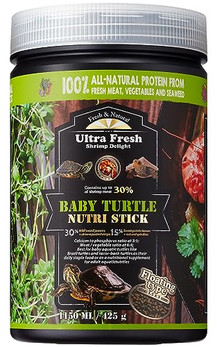 Ultra Fresh Floating Baby Turtle Food, All Natural Ingredients, Wild Sword Prawn, Calcium Vitamin D Enriched for Picky Aquatic Baby Turtles, Baby Turtle Nutri Stick 15 oz - size: 15 Ounce (Pack of 1)