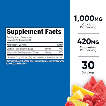 Nutricost Calcium Magnesium Powder (Fruit Punch) 30 Servings | Bone Support, GMO-Free, Gluten Free, from Calcium Citrate and Magnesium Citrate - size: 10.8 Ounce (Pack of 1)