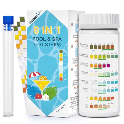 Salt-Water Pool Test Strips Kit: 125 Counts 8-in-1 for Salt Water Pool Testing Kit, Salt Pool Test Strips for Hot Tub Spa Testing Salt Chlorine pH and More - size: 125 Strips