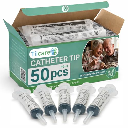 60 mL Syringes Without Needle: 50-Pack Sterile Catheter Tip Feeding Syringe | Blister-Packed Plastic Syringes for Liquid | BPA-Free 60mL Syringe for Liquid | Leak-Free Large Syringe for Thick Liquids