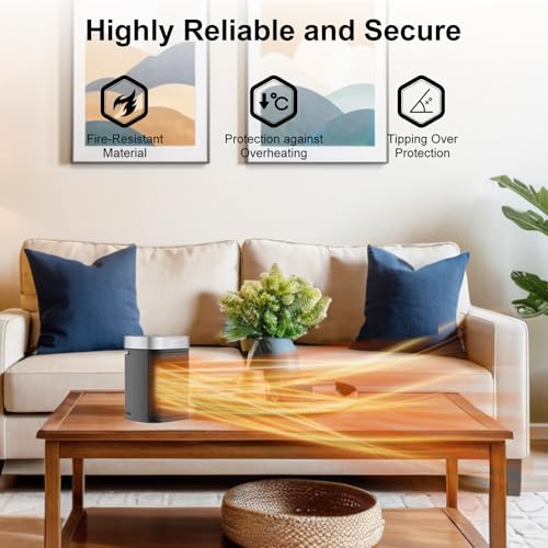 Small Portable Space Heater for Indoor Use - VOCRS 1500W PTC Electric Heater with Thermostat, Remote Control, 12H Timer, Eco and Fan Mode, Rapid and Safe Heating for Bedroom, Office - size: 8.4''/Non Oscillation